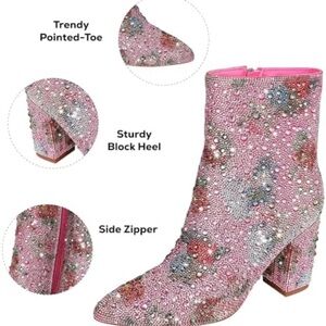 Pink Rhinestone Embellished Ankle Boots